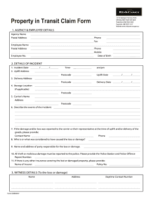 Property in Transit Claim Form