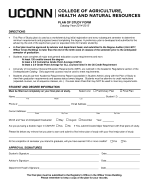 University of Connecticut Plan of Study Form
