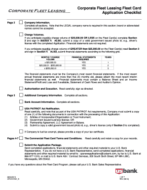 US Bank Commercial Fleet Card Application