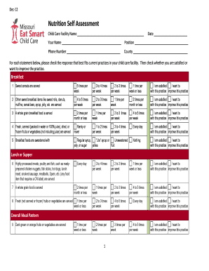 Nutrition Self Assessment Form