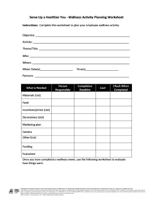 Wellness Activity Planning Worksheet