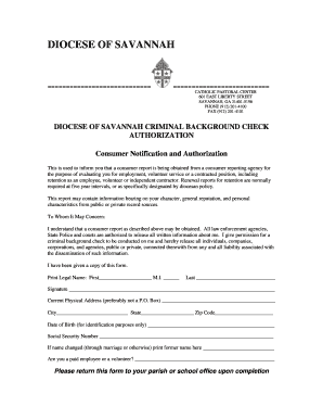 Diocese of Savannah Criminal Background Check Authorization