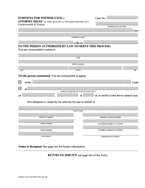 Subpoena for Witness Civil Case
