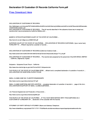 Declaration of Custodian of Records California