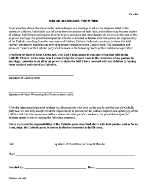 Mixed Marriage Promises Form