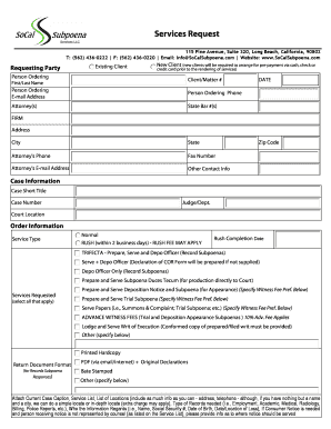 Generic receipt form - Services Request - socalsubpoenacom