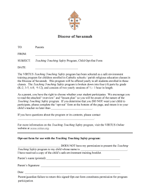 Teaching Touching Safety Program Child Opt-Out Form