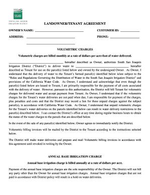 Landowner Tenant Water Delivery Agreement