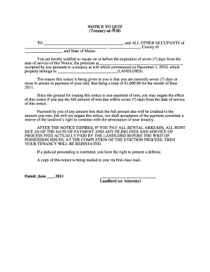 Notice to Quit for Tenancy-at-Will
