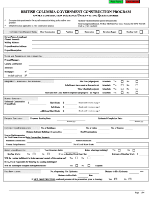 British Columbia Construction Insurance Questionnaire
