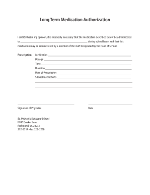 Long Term Medication Authorization Form