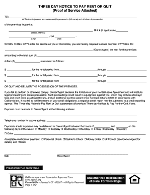 Three Day Notice to Pay Rent or Quit