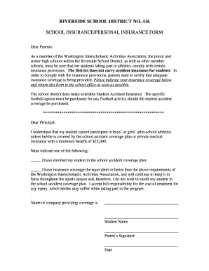 Riverside School District Insurance Form