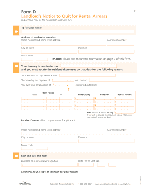 Landlord’s Notice to Quit for Rental Arrears