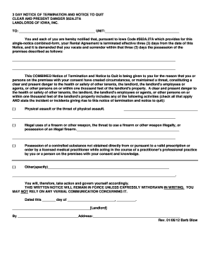 3 Day Notice of Termination and Notice to Quit