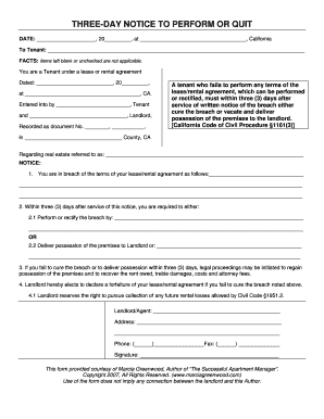 Three-Day Notice to Perform or Quit