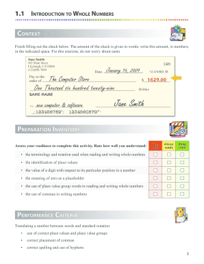 Introduction to Whole Numbers Worksheet