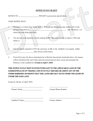 Virginia Notice to Pay or Quit