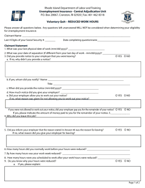 Rhode Island Unemployment Insurance Voluntary Quit Form