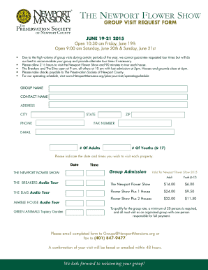 Newport Flower Show Group Visit Request Form