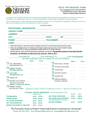 Student Group Field Trip Request Form
