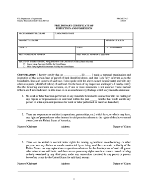 NRCS Preliminary Certificate of Inspection and Possession
