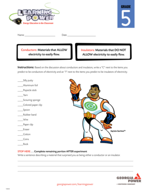 Science Worksheet on Conductors and Insulators