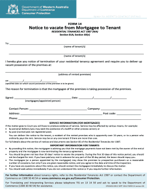 Notice to Vacate from Mortgagee to Tenant