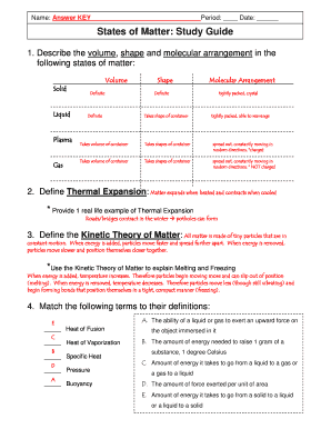 States of Matter Study Guide