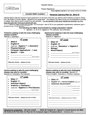 High School Personal Learning Plan Form