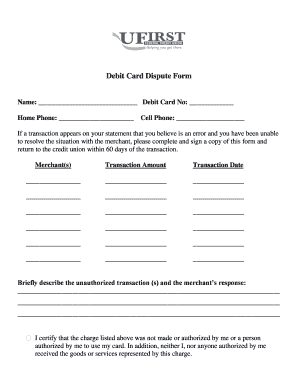 Debit Card Dispute Form
