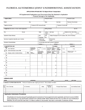 Florida Automobile Joint Underwriting Association Application