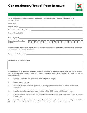 nexus concessionary travel pass application form