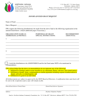 Donor Advised Grant Request