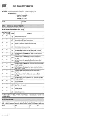 California Driver Education Supply Request Form