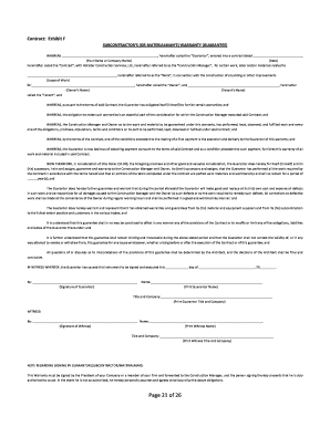 Subcontractor's Warranty Guarantee