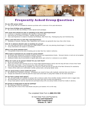 Holy Land Experience Group Order Form