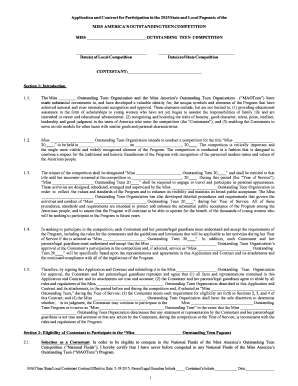 Miss America's Outstanding Teen Competition Application and Contract