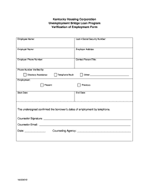 Kentucky Unemployment Bridge Loan Verification Form