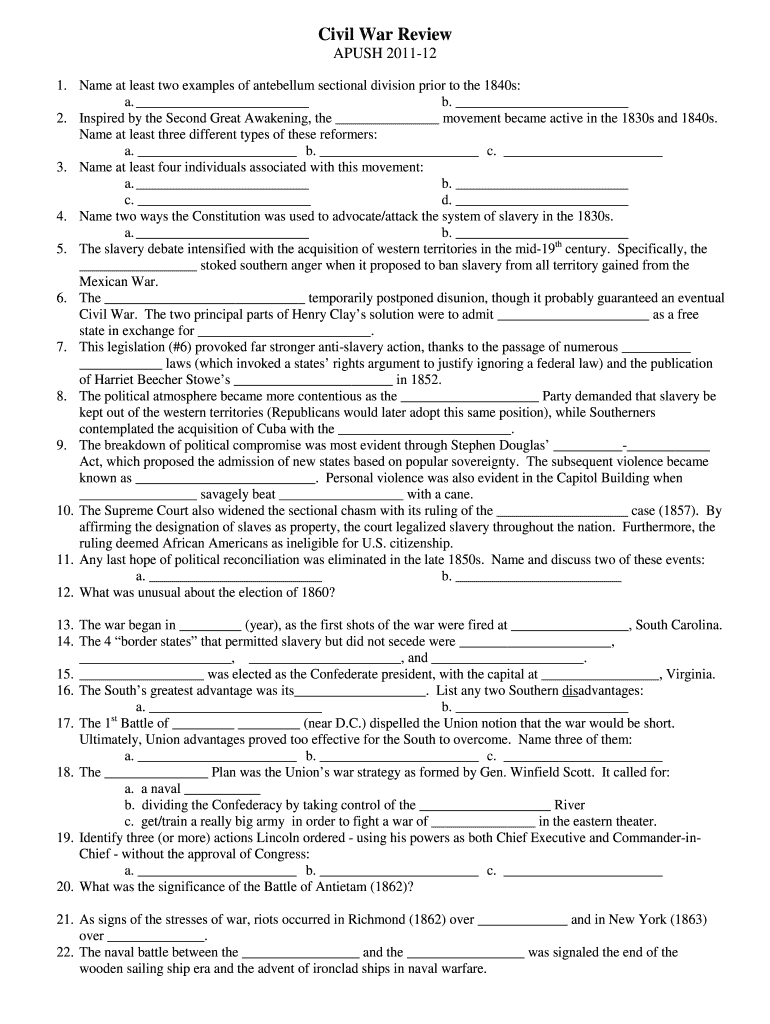 Fillable Online Civil War Reconstruction Review 1112x Fax Email Print