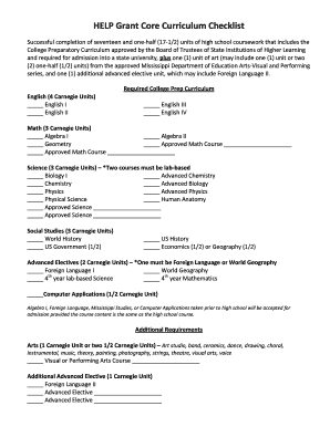 Mississippi College Prep Curriculum Checklist