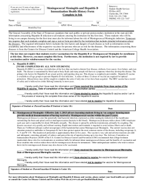 Tennessee Immunization Health History Form