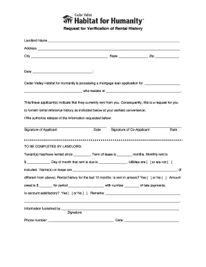 Request for Verification of Rental History