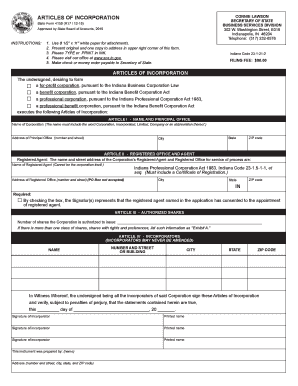 Indiana Articles of Incorporation