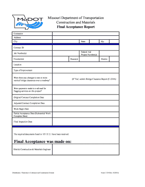 Missouri Construction Acceptance Report