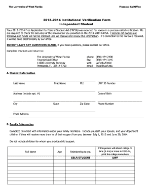 2013-2014 Institutional Verification Form