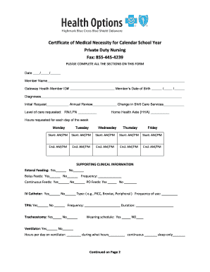 Certificate of Medical Necessity for Private Duty Nursing