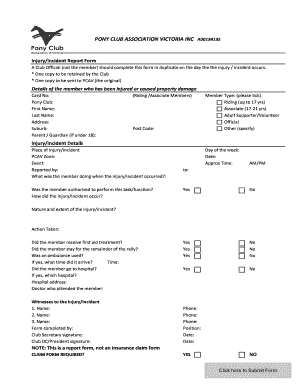 Pony Club Injury Incident Report Form