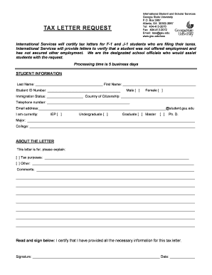 Georgia State University Tax Letter Request