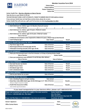 Harbor Health Plan Member Incentive Form